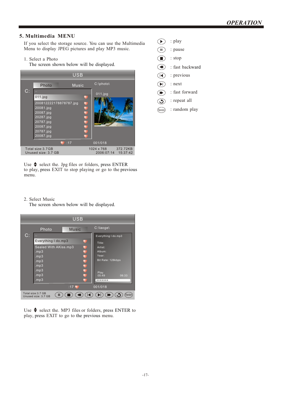 Т³гж 18, Operation, Multimedia menu | haier L22B1120 User Manual | Page 18 / 21