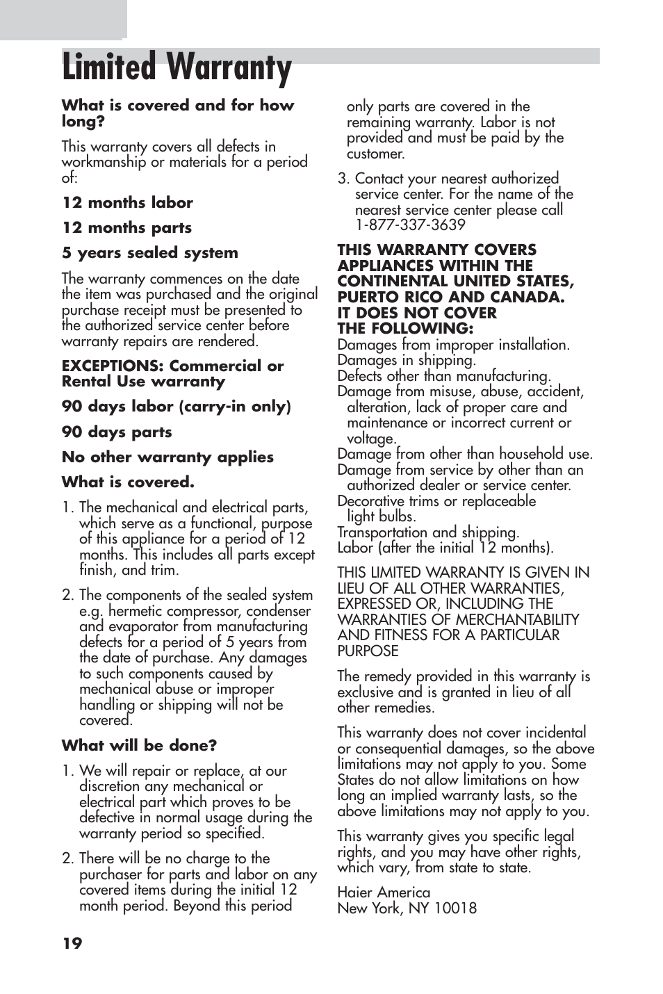 Limited warranty | haier 16 User Manual | Page 20 / 60