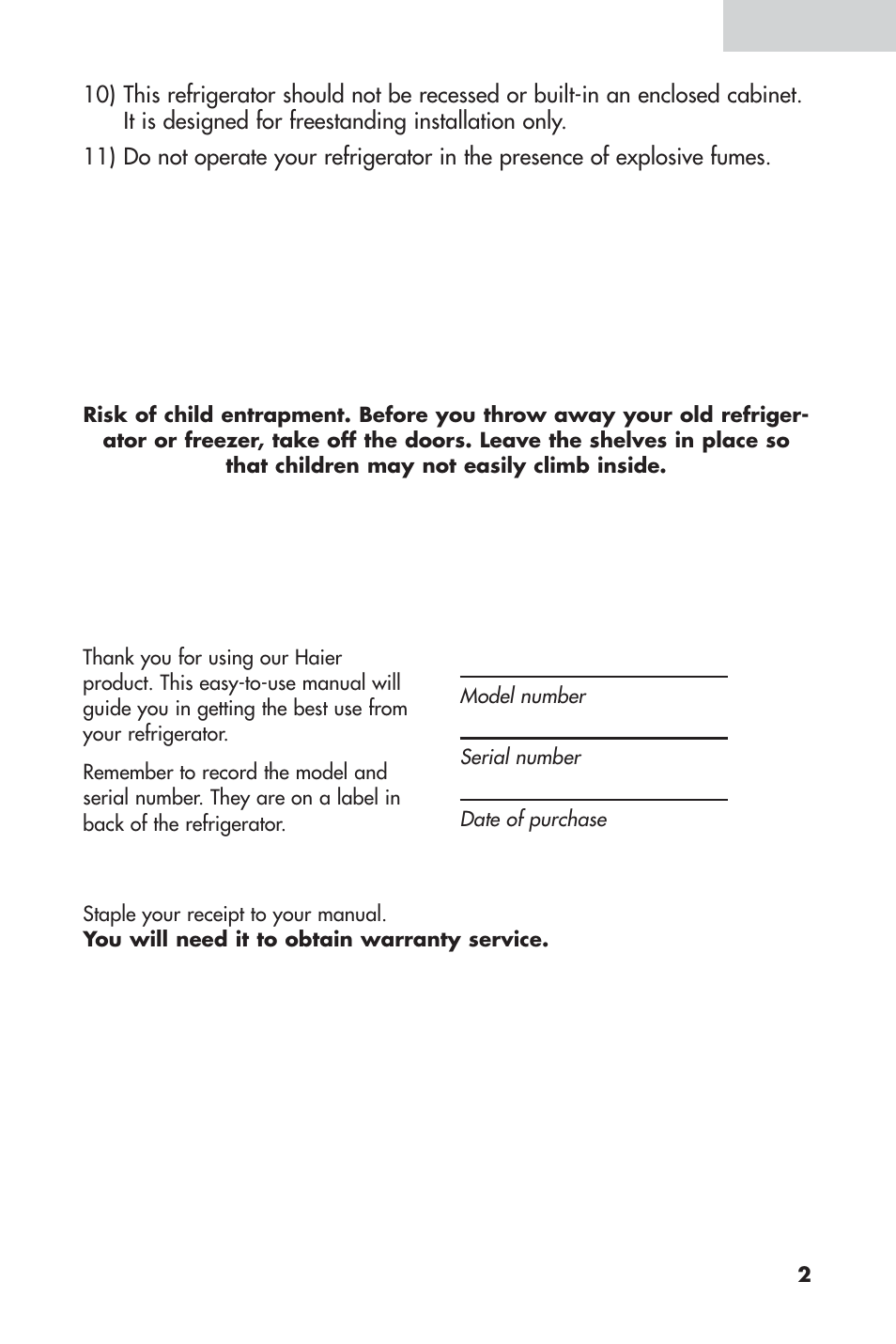 Danger | haier 16 User Manual | Page 3 / 60