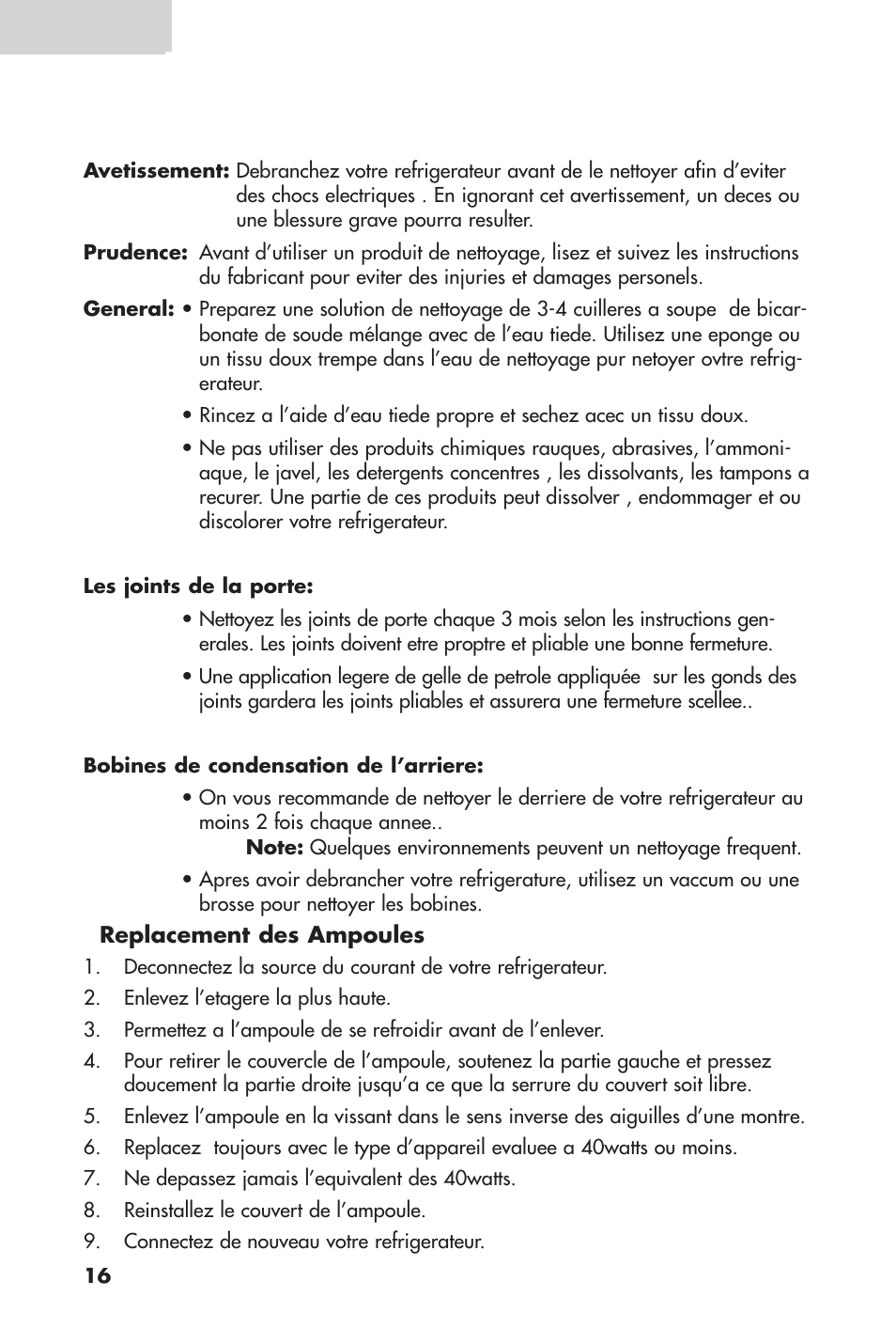 Propre nettoyage et soin du refigerateur | haier 16 User Manual | Page 36 / 60