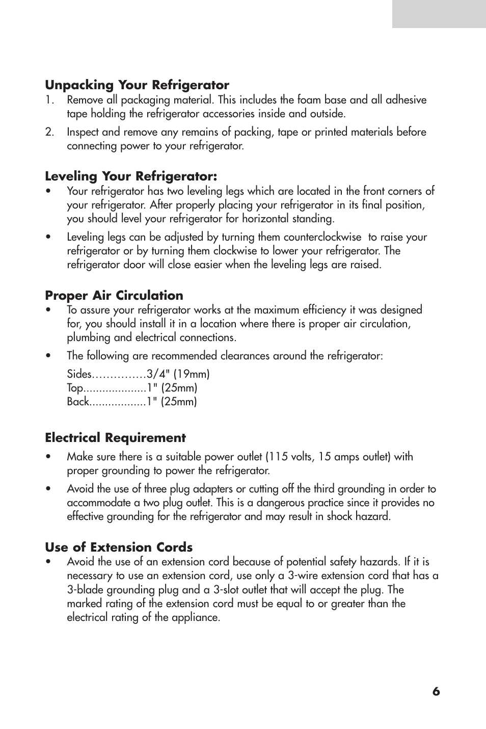 Installing your refrigerator | haier 16 User Manual | Page 7 / 60