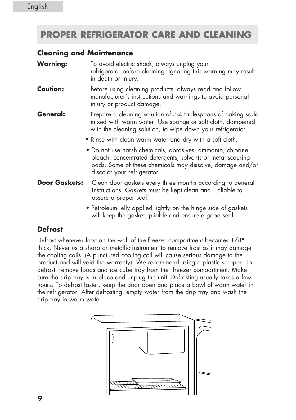 Proper refrigerator care and cleaning | haier ECR1 7 User Manual | Page 10 / 38