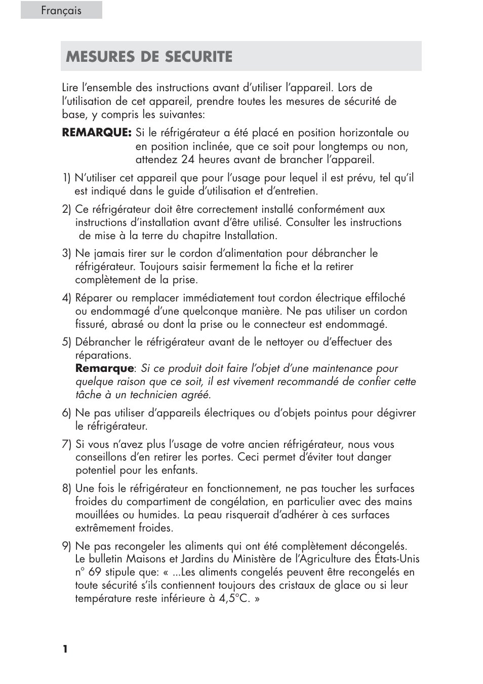 Mesures de securite | haier ECR1 7 User Manual | Page 14 / 38