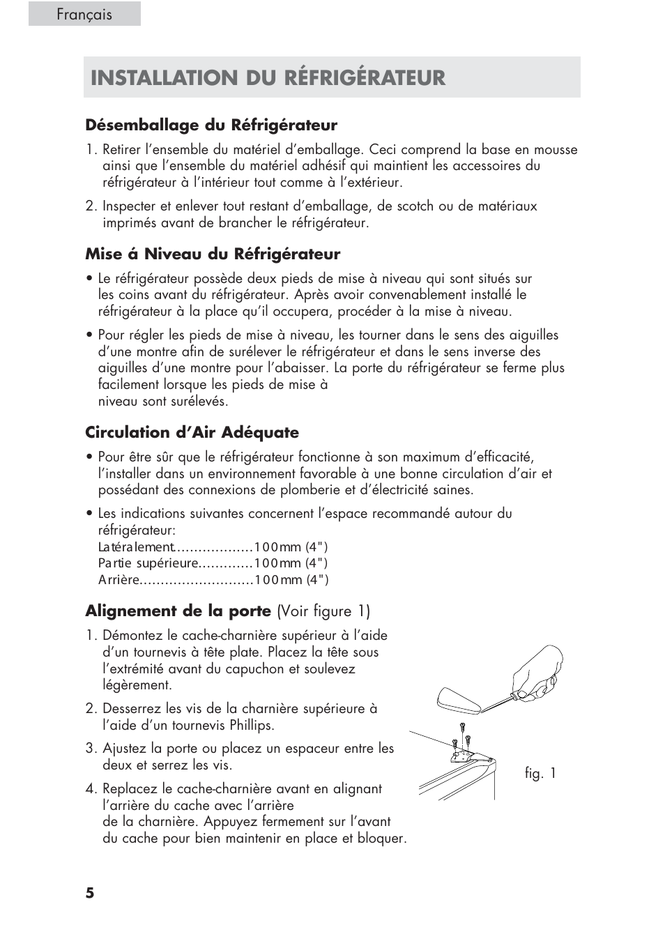 Installation du réfrigérateur | haier ECR1 7 User Manual | Page 18 / 38