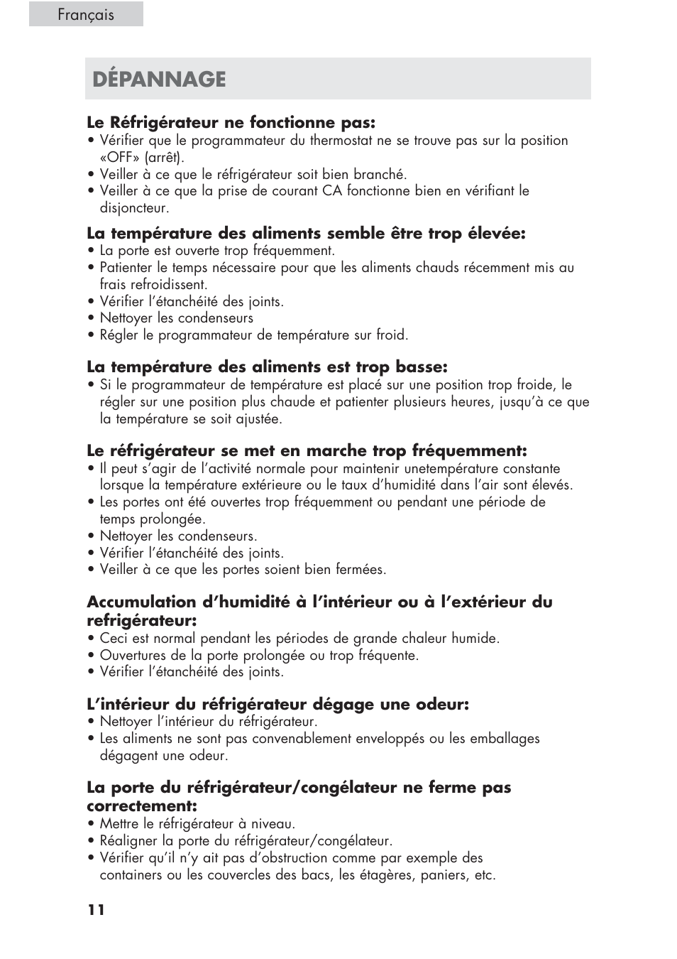 Dépannage | haier ECR1 7 User Manual | Page 24 / 38