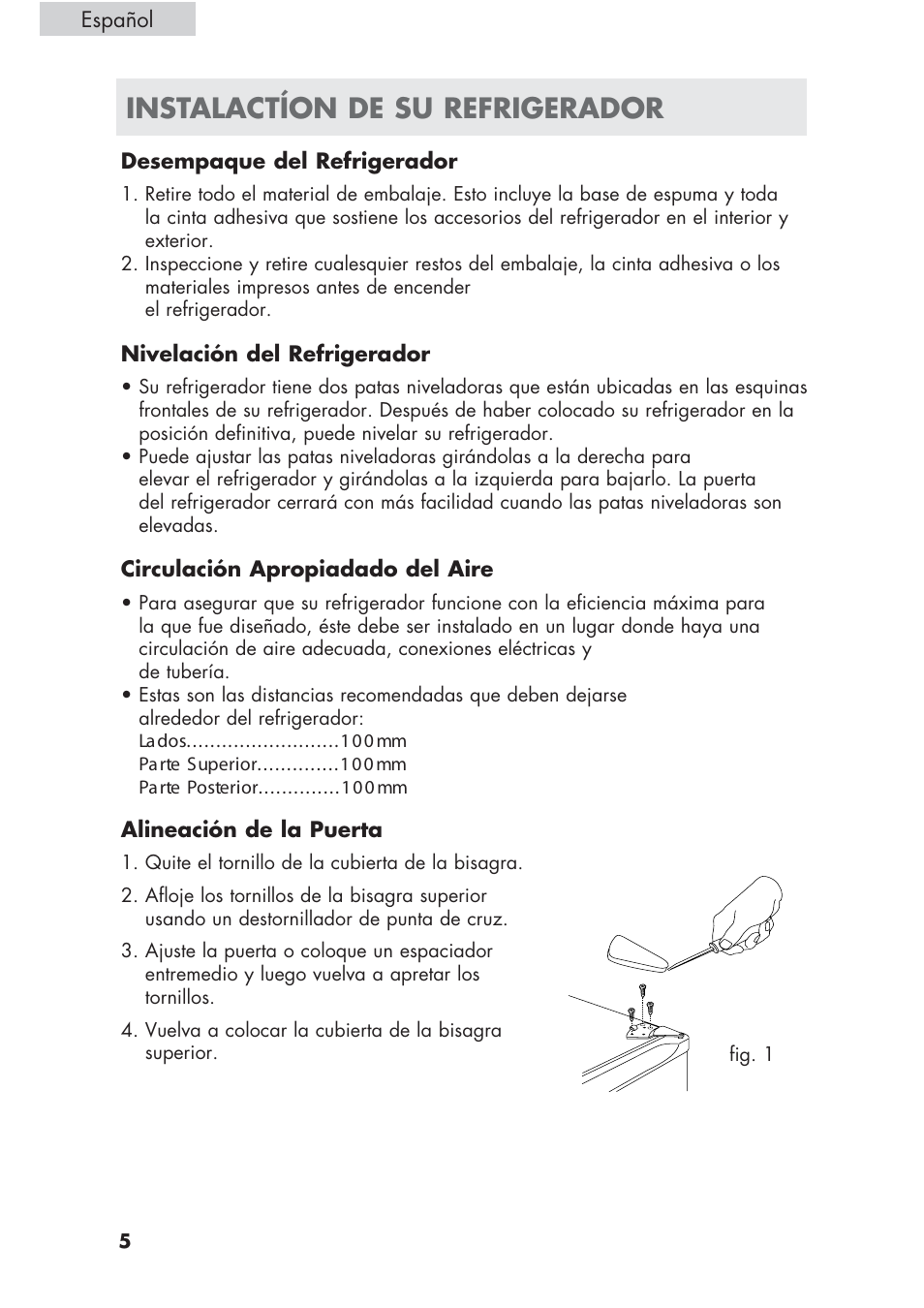 Instalactíon de su refrigerador | haier ECR1 7 User Manual | Page 30 / 38