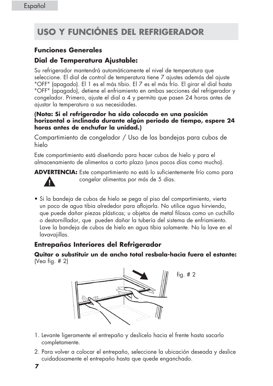 Uso y funciónes del refrigerador | haier ECR1 7 User Manual | Page 32 / 38