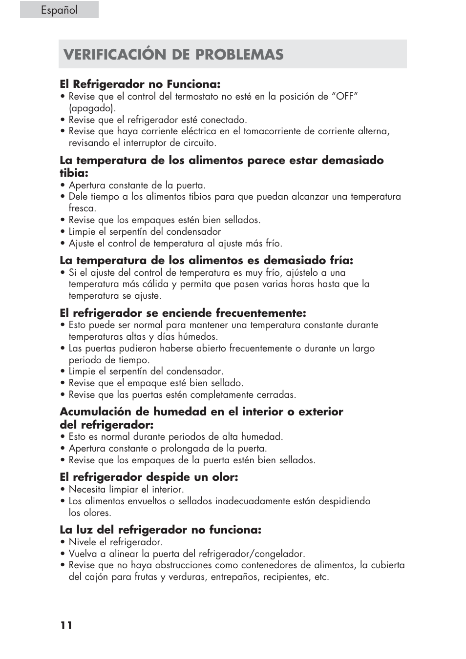 Verificación de problemas | haier ECR1 7 User Manual | Page 36 / 38