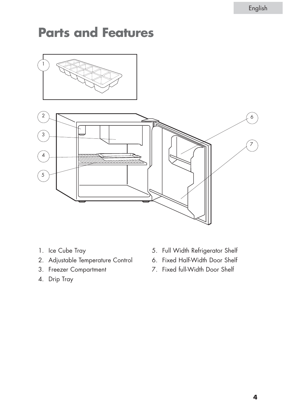 Parts and features | haier ECR1 7 User Manual | Page 5 / 38