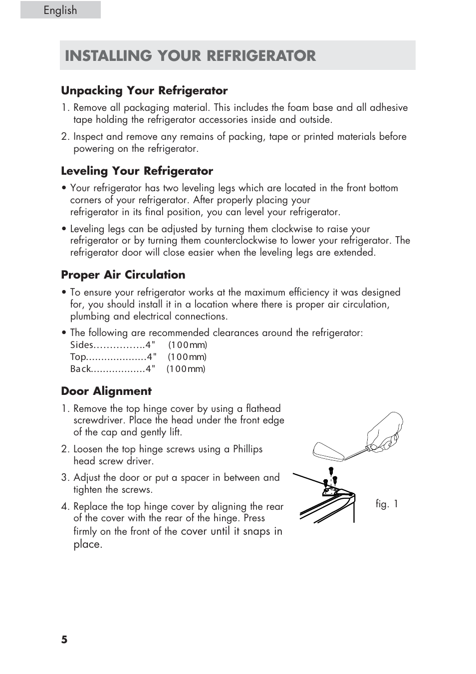 Installing your refrigerator | haier ECR1 7 User Manual | Page 6 / 38