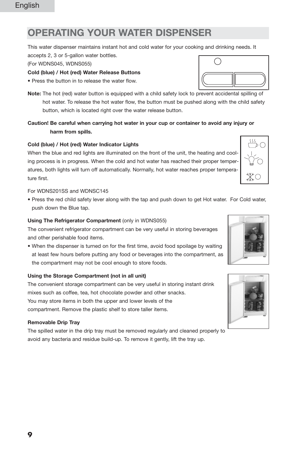 Operating your water dispenser, English | haier WDNS201SS User Manual | Page 10 / 16