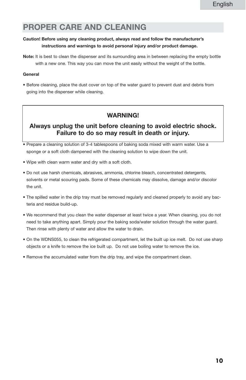 Proper care and cleaning | haier WDNS201SS User Manual | Page 11 / 16