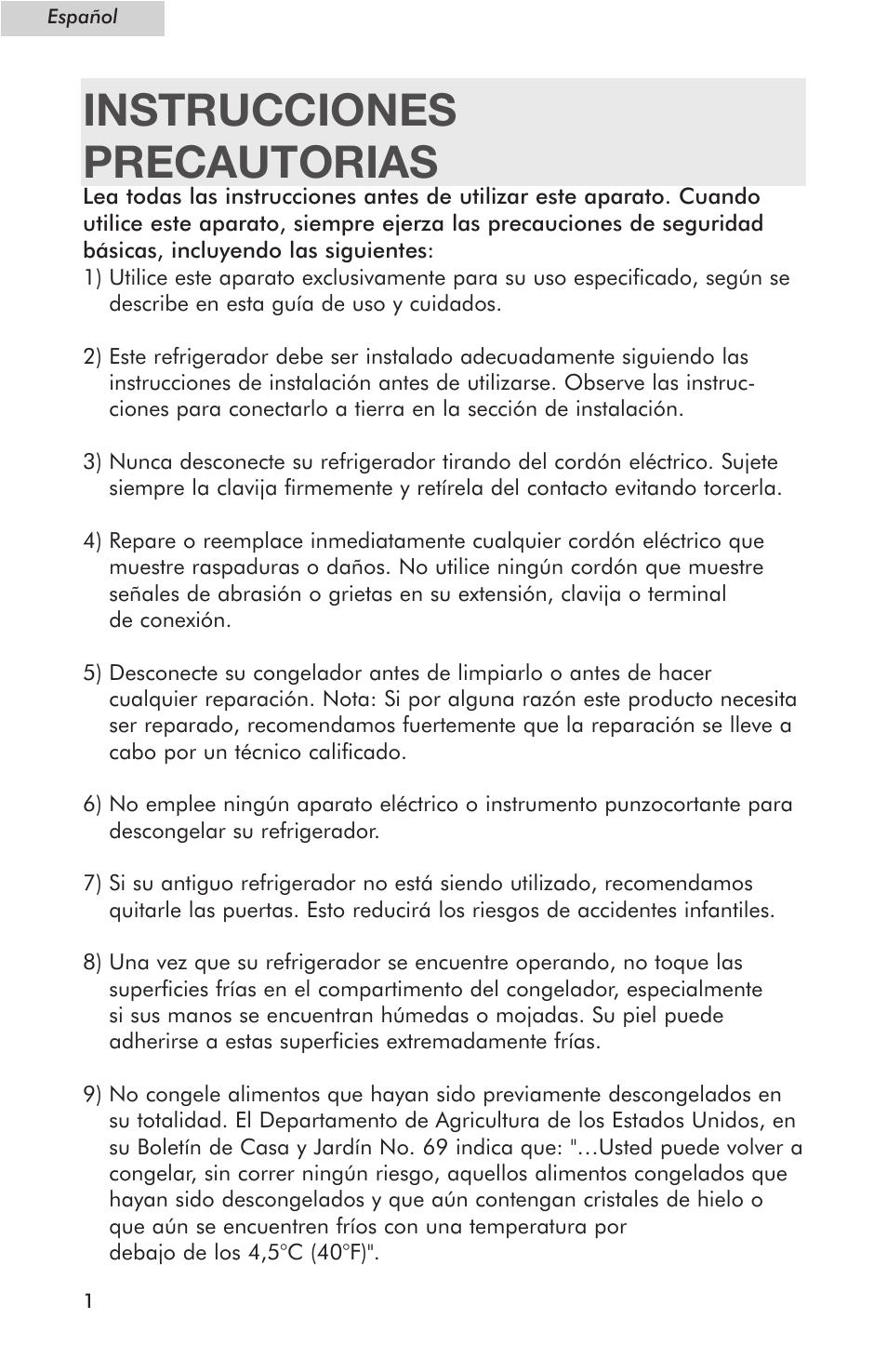 Instrucciones precautorias | haier Compact Refrigerator HSE04WNC User Manual | Page 24 / 36