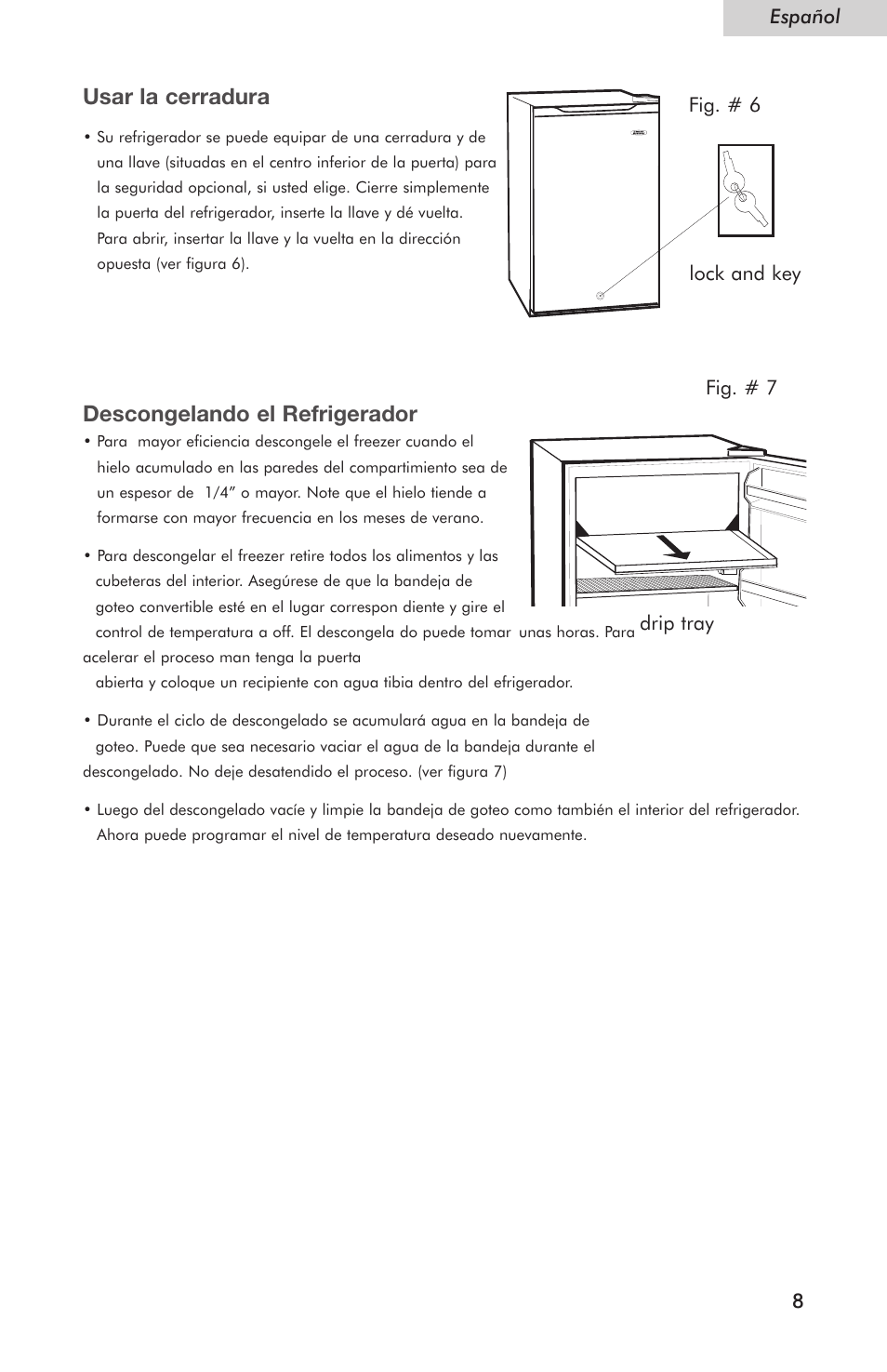 Usar la cerradura, Descongelando el refrigerador | haier Compact Refrigerator HSE04WNC User Manual | Page 31 / 36