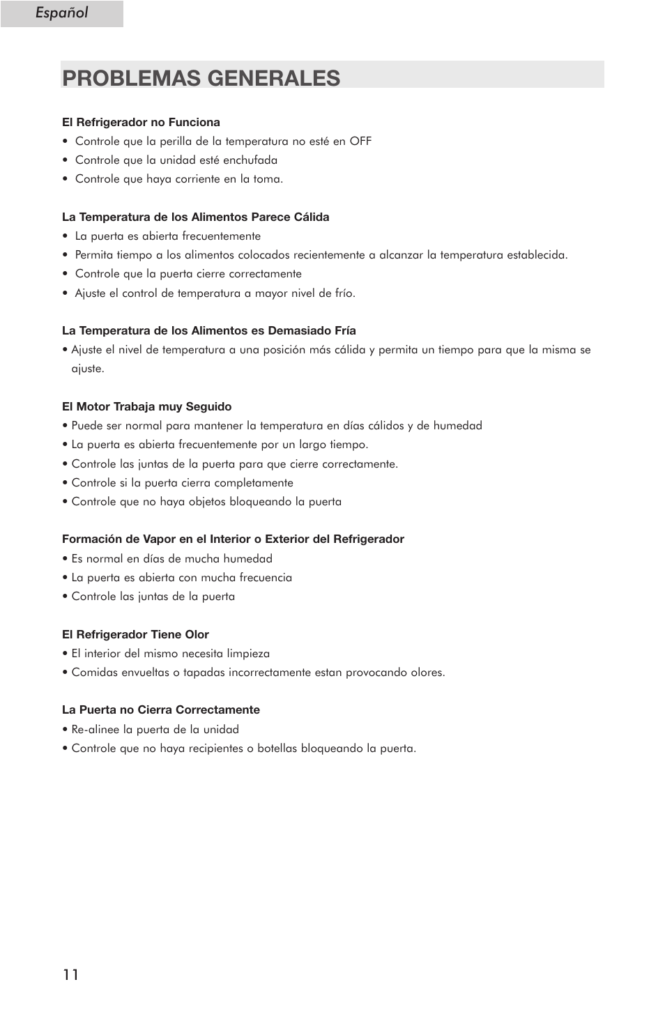 Problemas generales | haier Compact Refrigerator HSE04WNC User Manual | Page 34 / 36