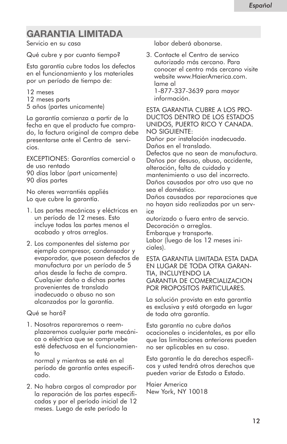 Garantia limitada | haier Compact Refrigerator HSE04WNC User Manual | Page 35 / 36