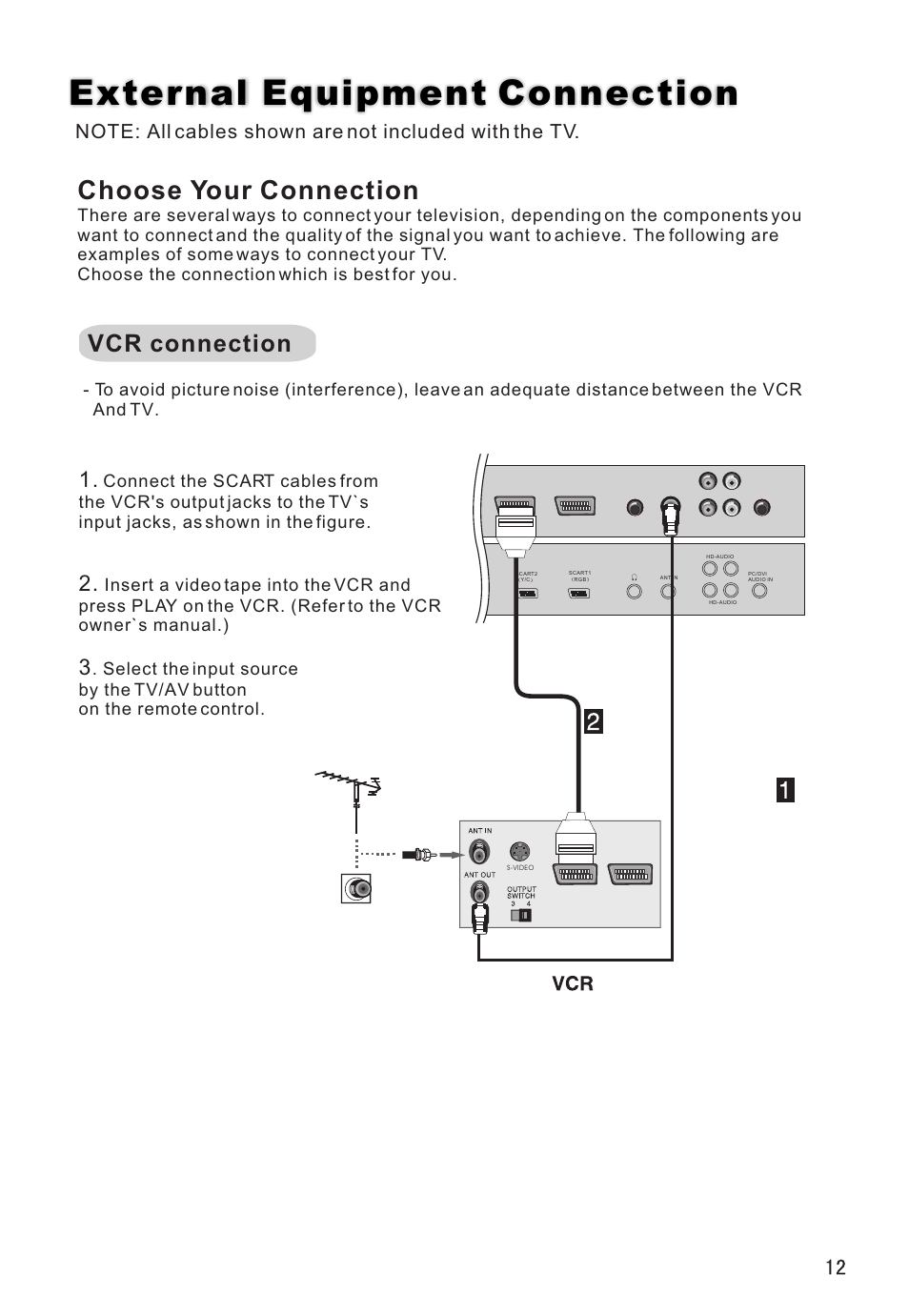 External equipment connection, Choose your connection, Vcr connection | haier L32A8A User Manual | Page 13 / 39