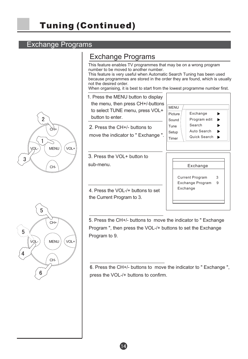 Tuning (continued), Exchange programs | haier D34FA9-AK User Manual | Page 15 / 45