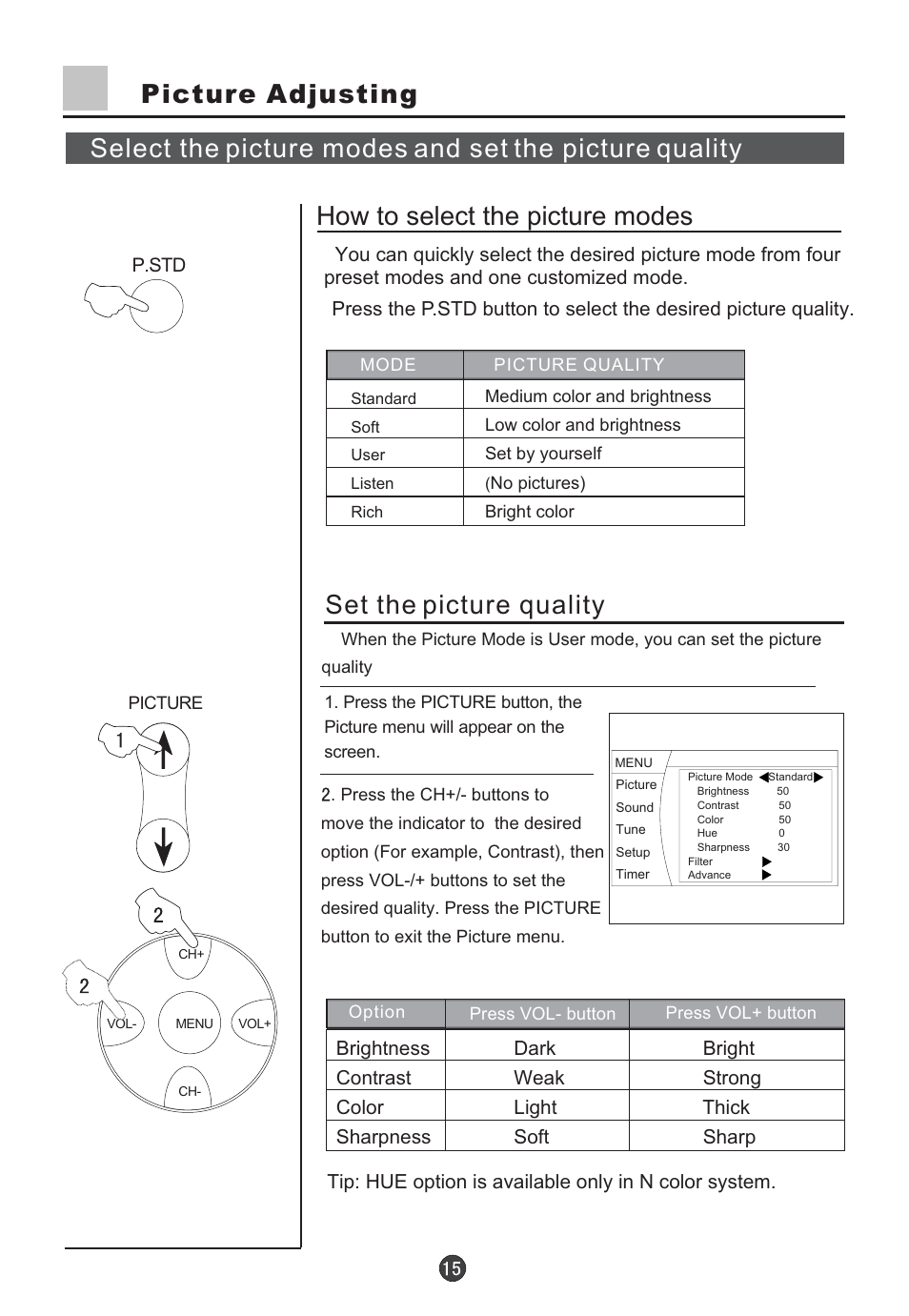 Set the picture quality | haier D34FA9-AK User Manual | Page 16 / 45