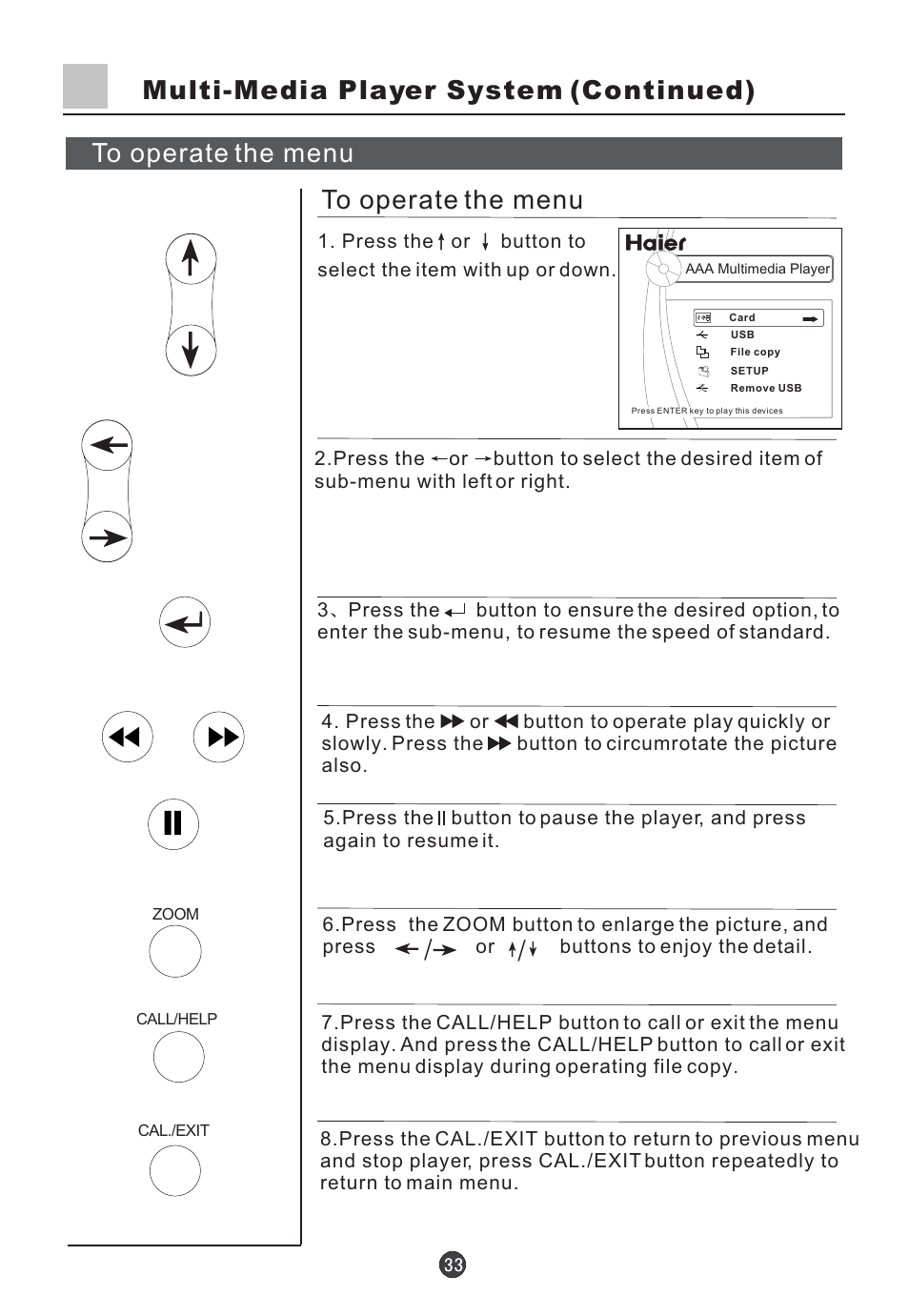 Multi-media player system (continued) | haier D34FA9-AK User Manual | Page 34 / 45