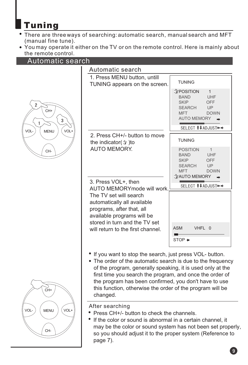 Tuning, Automatic search | haier 25T3A User Manual | Page 10 / 29