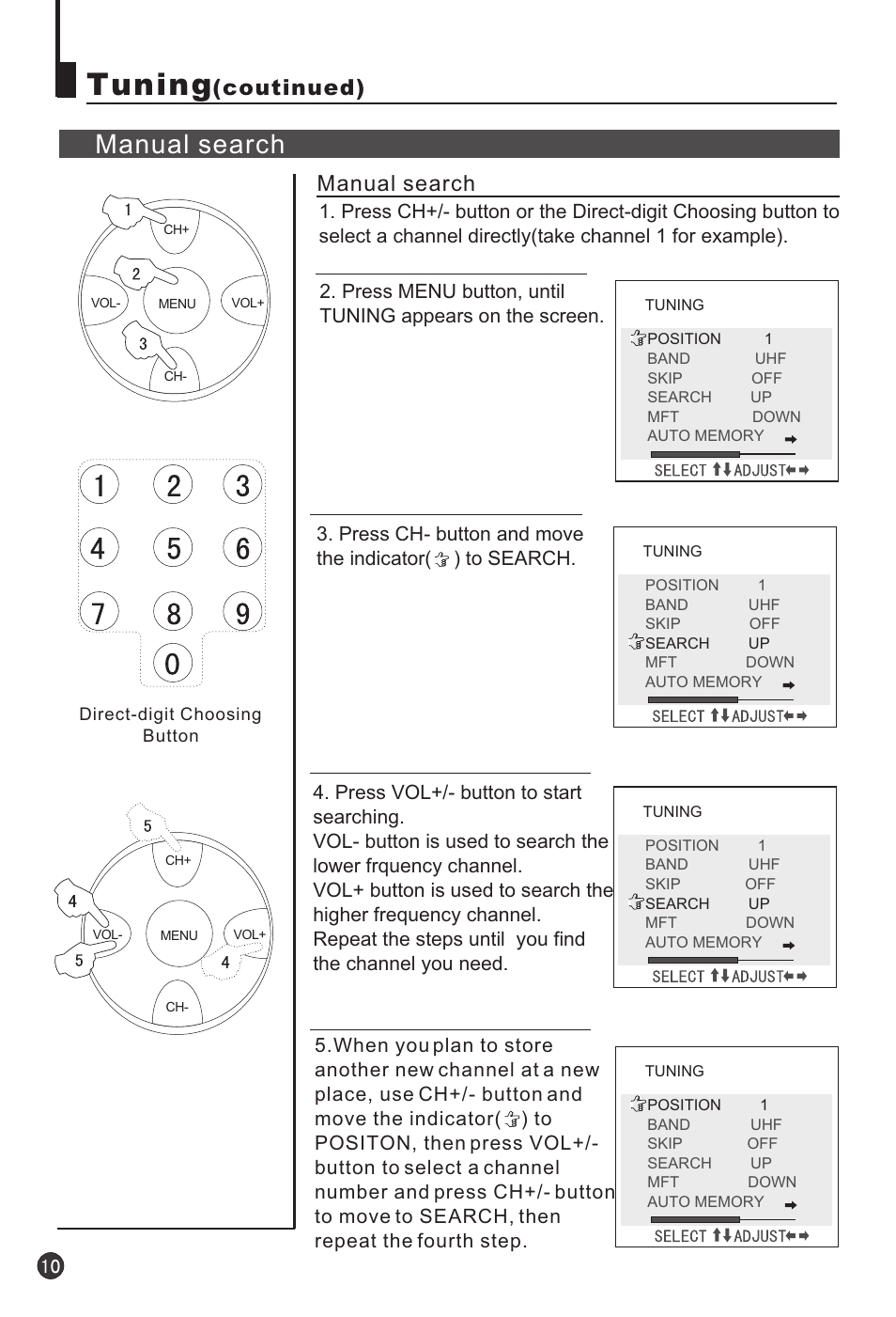 Tuning, Manual search, Coutinued) | haier 25T3A User Manual | Page 11 / 29