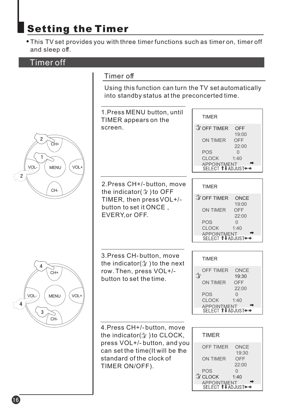 Setting the timer, Timer off | haier 25T3A User Manual | Page 17 / 29