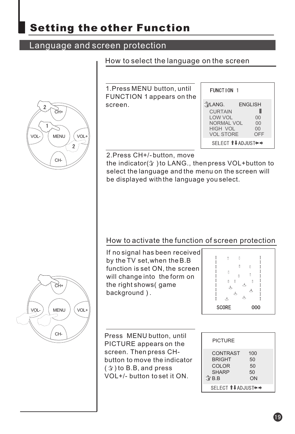Setting the other function, Language and screen protection | haier 25T3A User Manual | Page 20 / 29