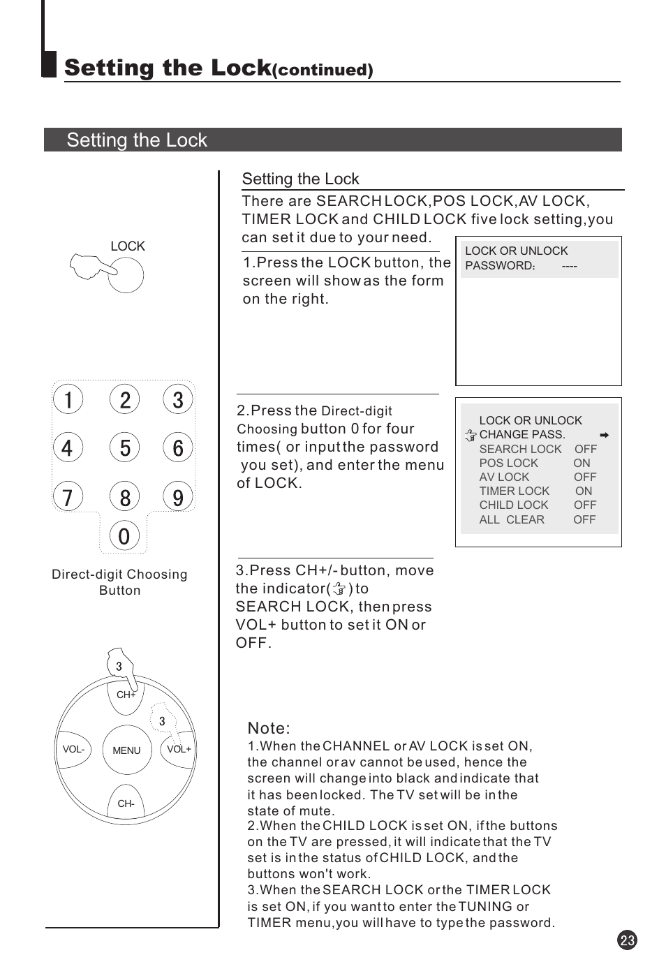 Setting the lock, Continued) | haier 25T3A User Manual | Page 24 / 29