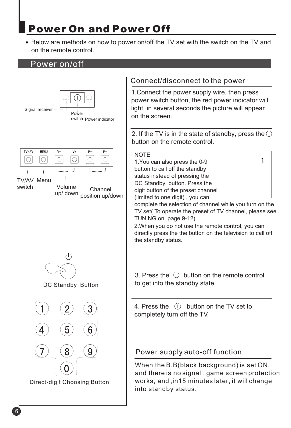 Power on and power off, Power on/off | haier 25T3A User Manual | Page 7 / 29