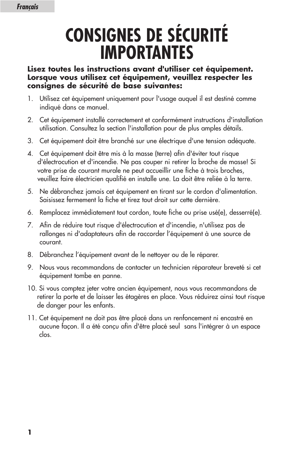 Consignes de sécurité importantes | haier HBF05E User Manual | Page 24 / 72