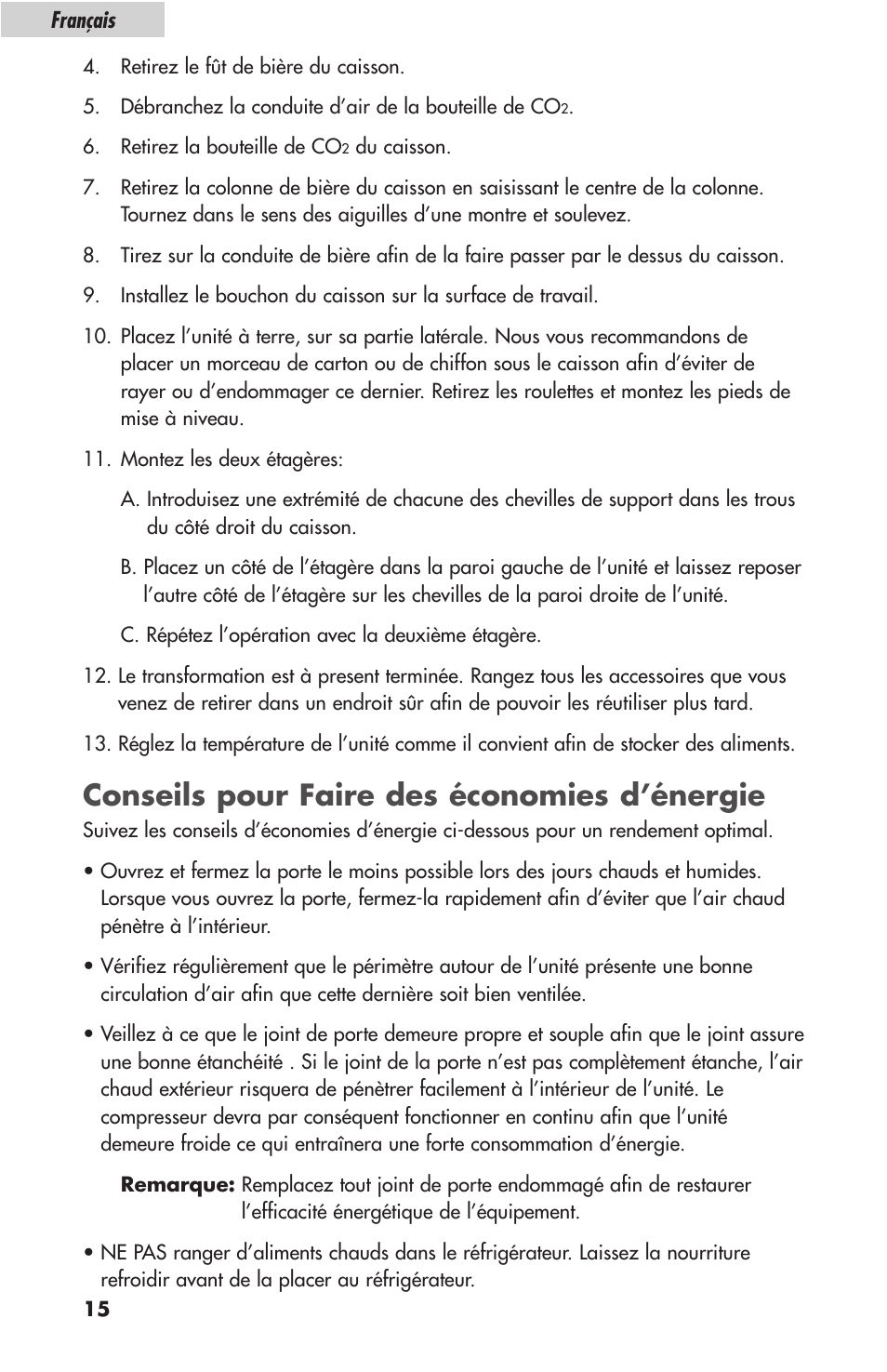Conseils pour faire des économies d’énergie | haier HBF05E User Manual | Page 38 / 72