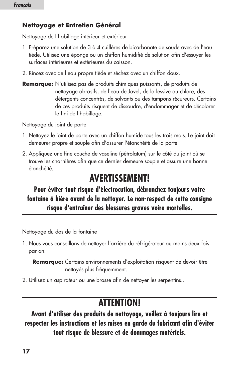 Avertissement, Attention | haier HBF05E User Manual | Page 40 / 72