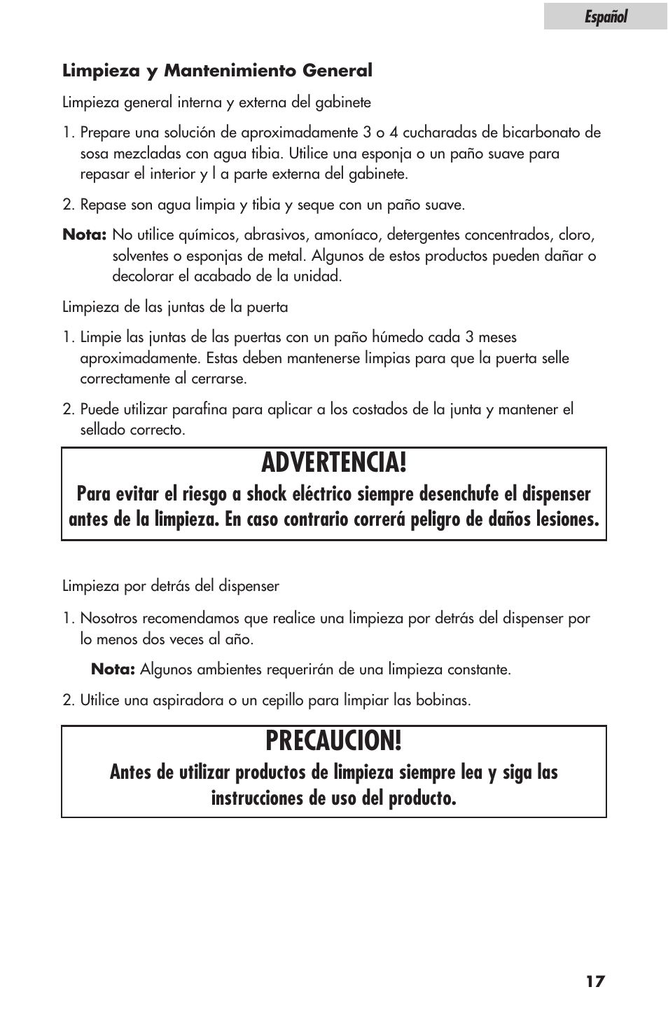 Advertencia, Precaucion | haier HBF05E User Manual | Page 63 / 72