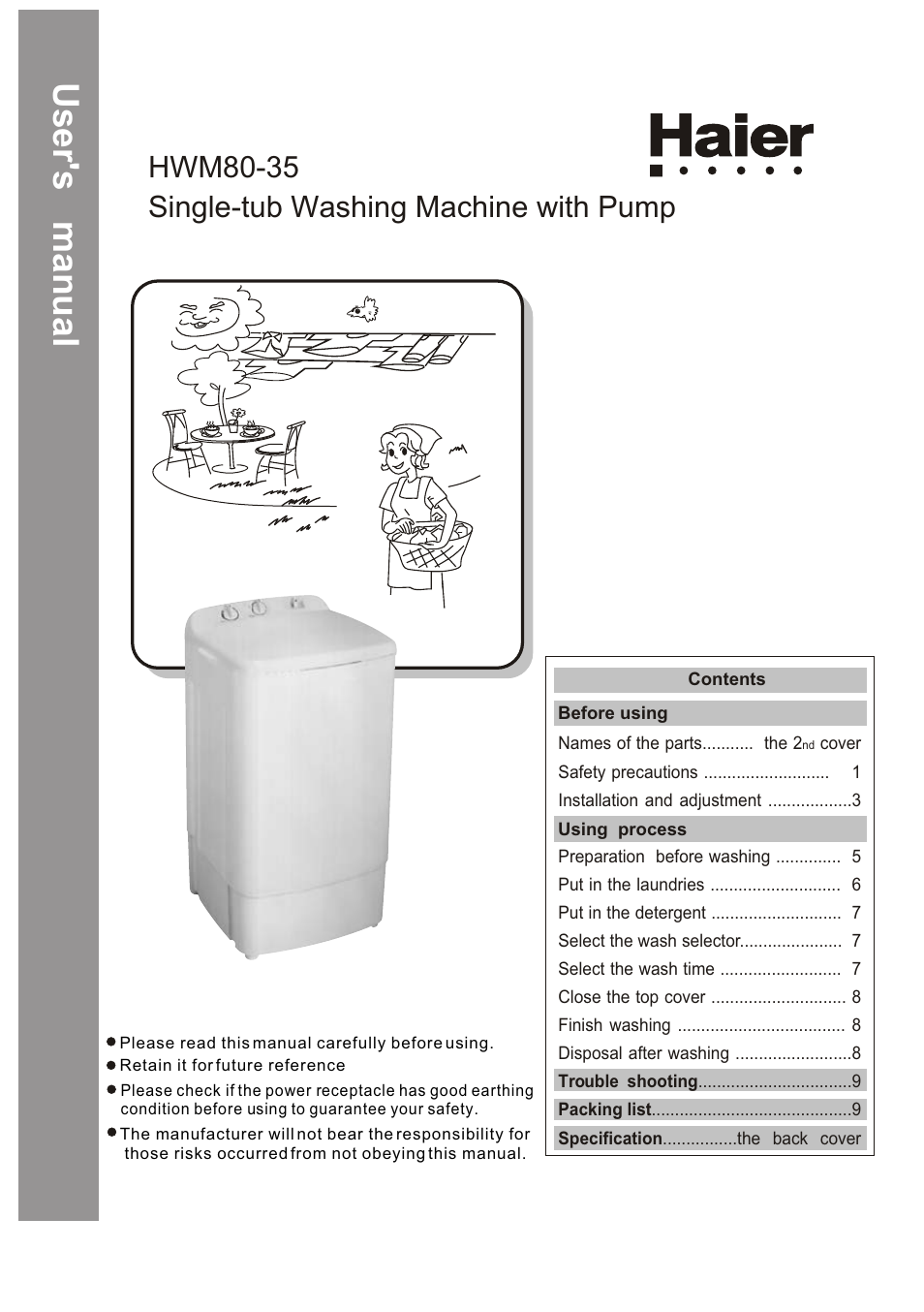 haier HWM80-35 User Manual | 12 pages