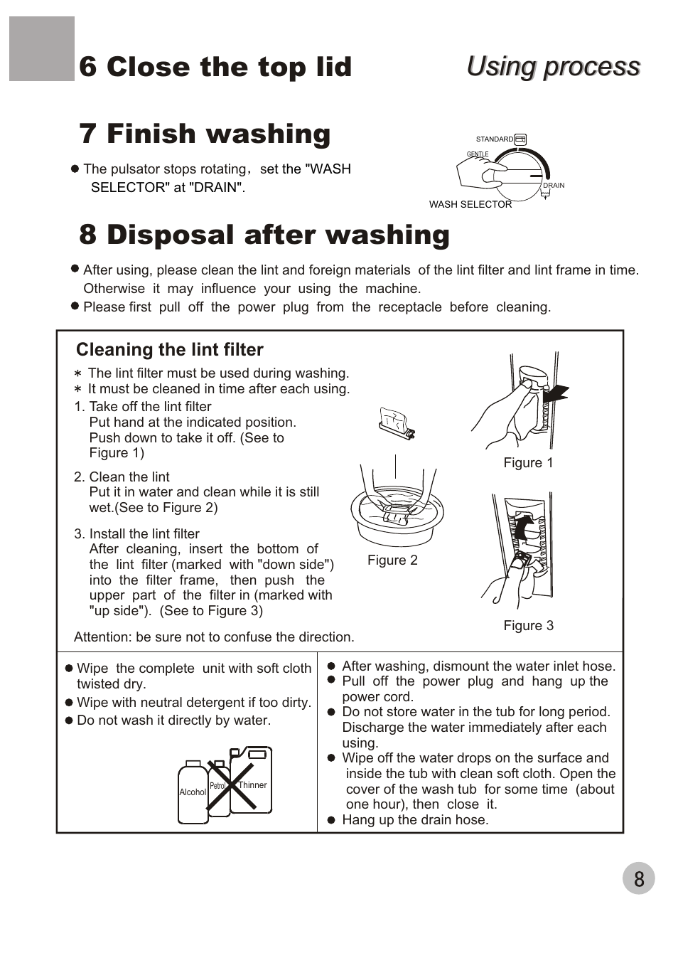 Using process, Cleaning the lint filter | haier HWM80-35 User Manual | Page 10 / 12