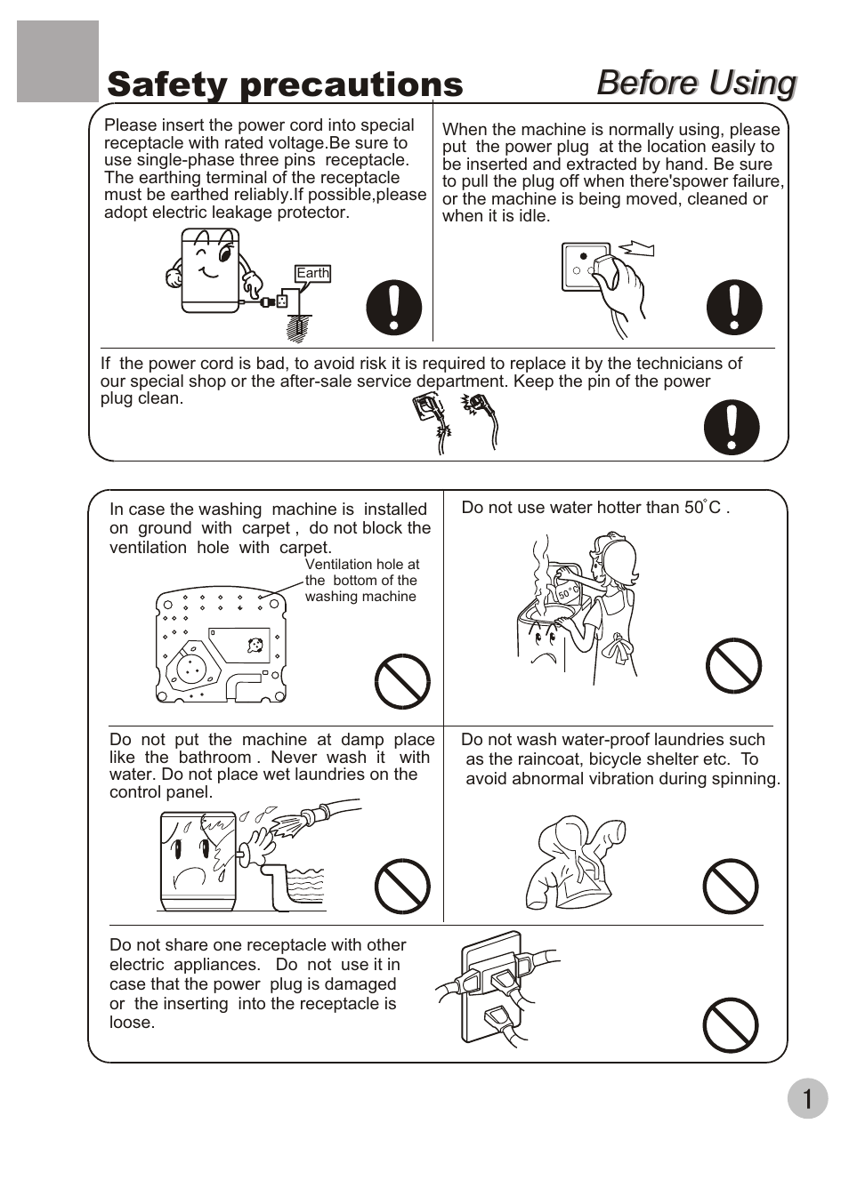 Before using, Before using safety precautions | haier HWM80-35 User Manual | Page 3 / 12