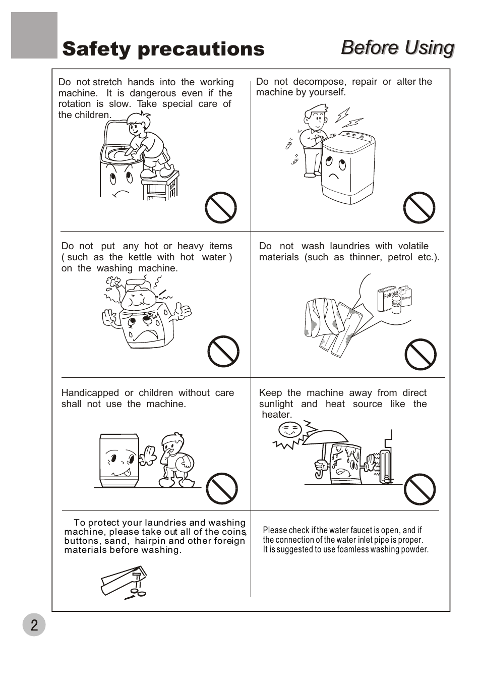 Before using, Safety precautions | haier HWM80-35 User Manual | Page 4 / 12