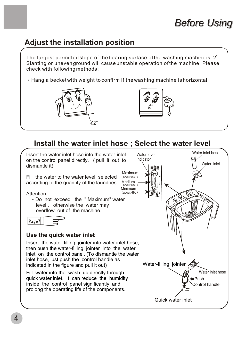 Before using, Use the quick water inlet | haier HWM80-35 User Manual | Page 6 / 12