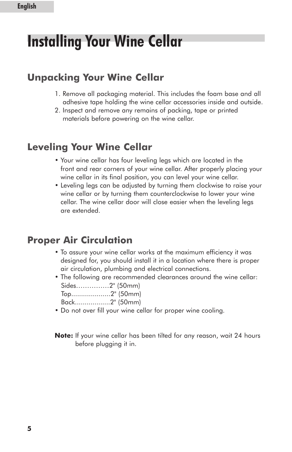 Installing your wine cellar | haier HVZ035AB User Manual | Page 6 / 13