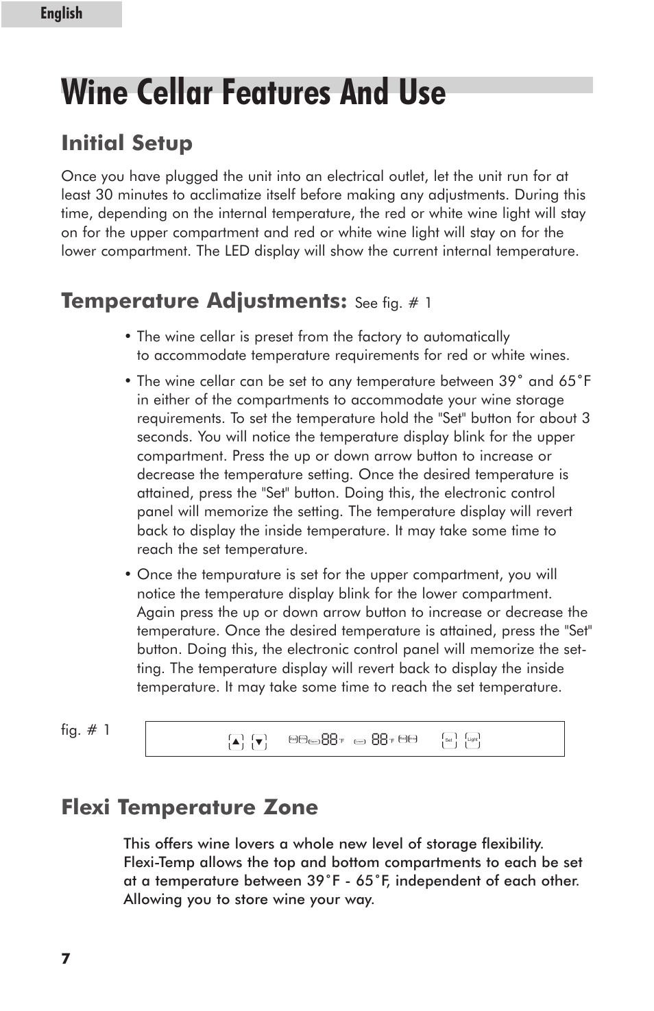 Wine cellar features and use, Initial setup, Temperature adjustments | Flexi temperature zone, English | haier HVZ035AB User Manual | Page 8 / 13
