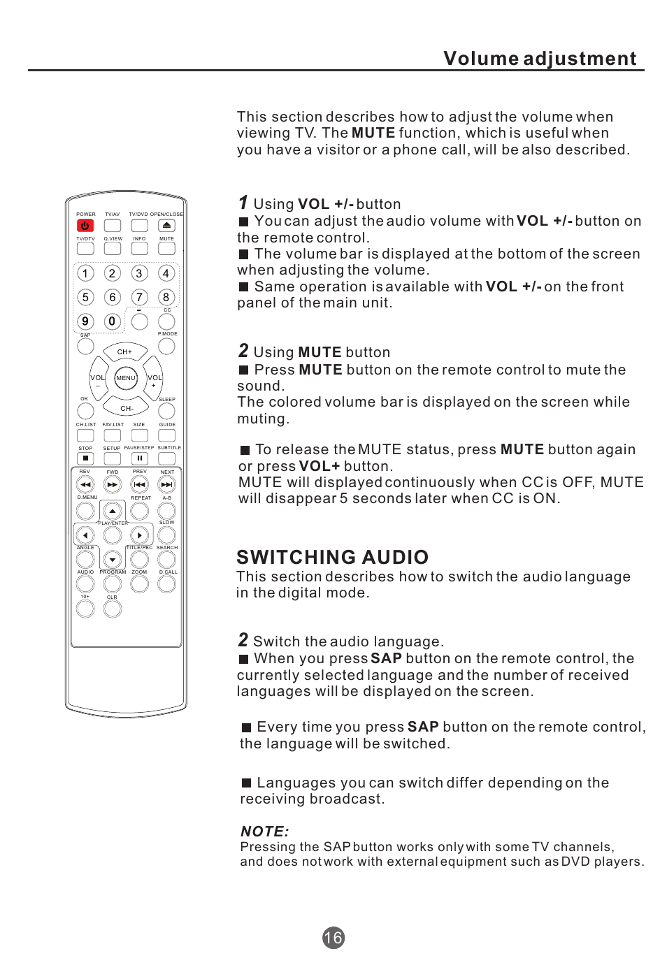 Switching audio, Volume adjustment | haier TCR20 User Manual | Page 17 / 48