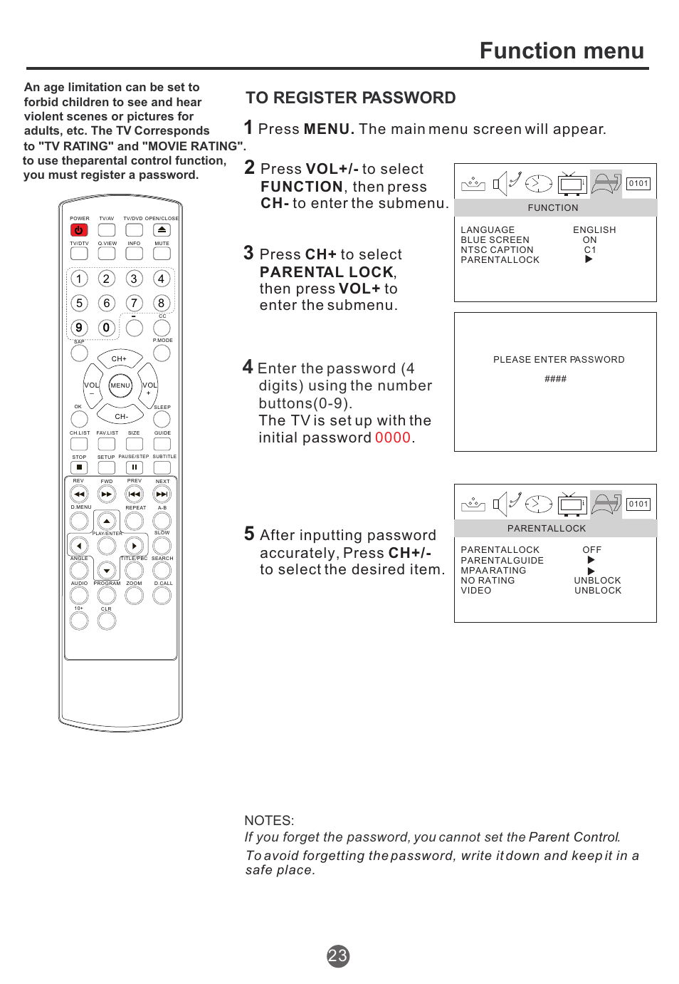 Function menu, Press menu. the main menu screen will appear | haier TCR20 User Manual | Page 24 / 48