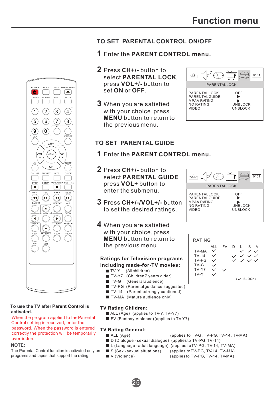 Function menu, Enter the parent control menu | haier TCR20 User Manual | Page 26 / 48