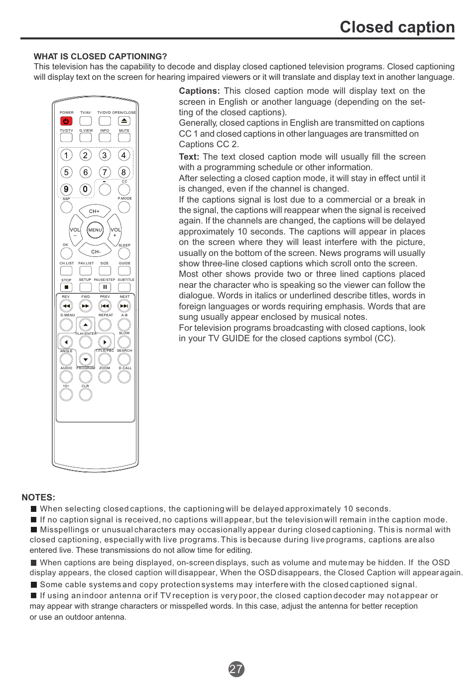 Closed caption | haier TCR20 User Manual | Page 28 / 48