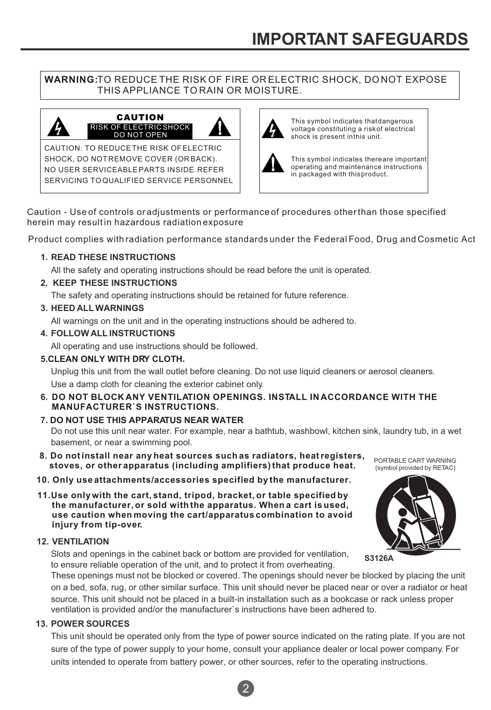 Important safeguards | haier TCR20 User Manual | Page 3 / 48