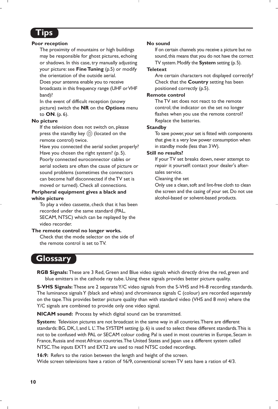 Tips glossary | Philips 28PW6618 User Manual | Page 12 / 84