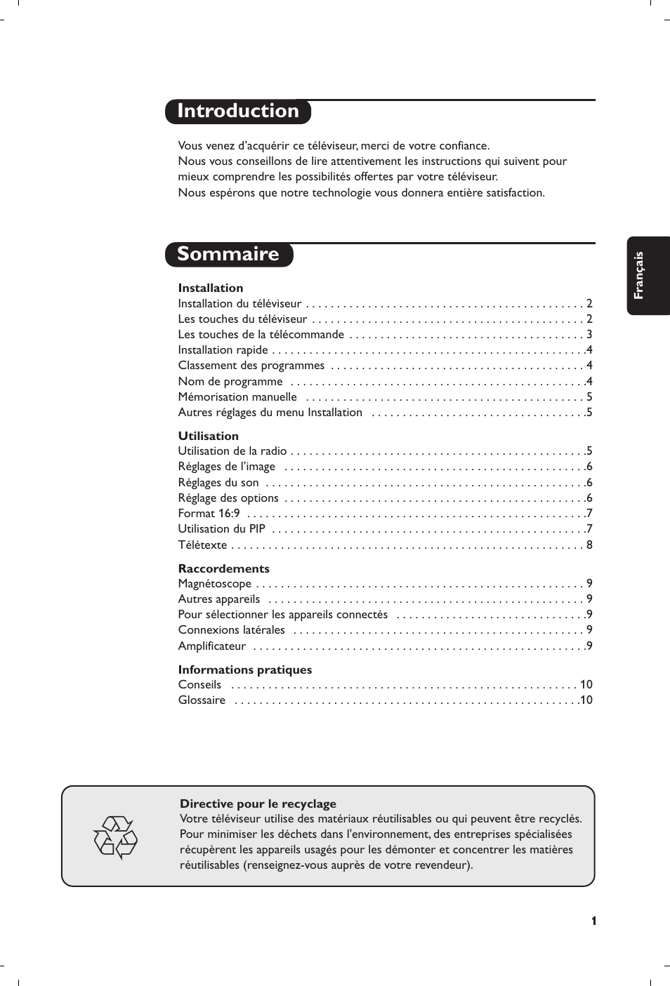 Introduction sommaire | Philips 28PW6618 User Manual | Page 13 / 84