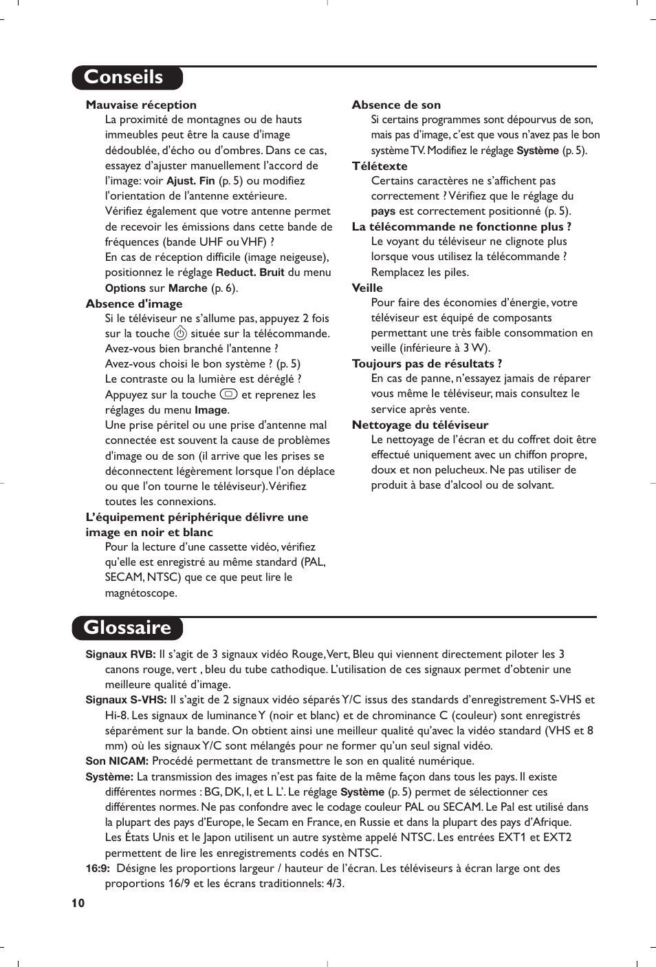Conseils glossaire | Philips 28PW6618 User Manual | Page 22 / 84