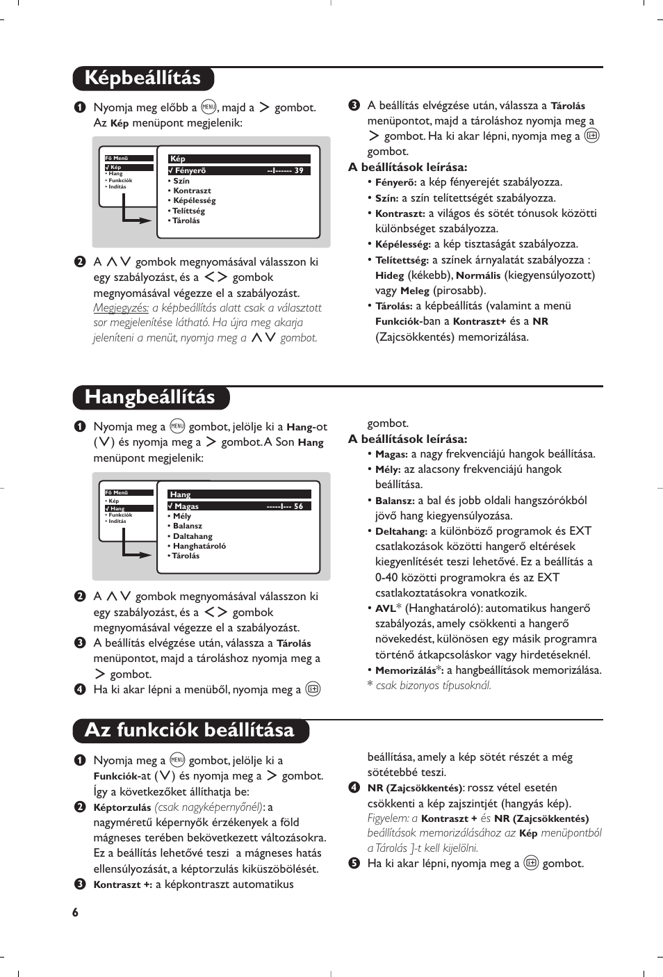 Képbeállítás hangbeállítás, Az funkciók beállítása | Philips 28PW6618 User Manual | Page 28 / 84